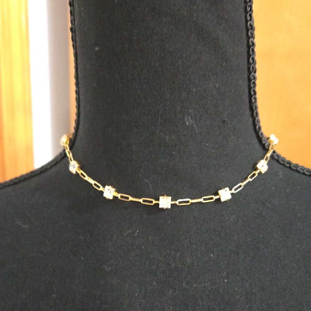 J. Crew Gold and Crystal Chain Necklace